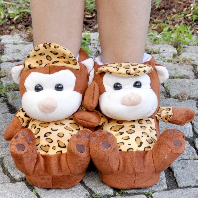 Panduf Bayan Ev Terliği Kahverengi Panter Peluş Noa Shoes Türkiye