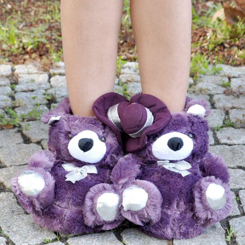 Panduf Bayan Ev Terliği Mor Şapkalı Ayıcık Çocuk Noa Shoes Türkiye