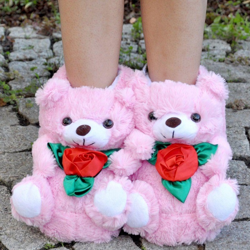 Panduf Bayan Ev Terliği Pembe Ayıcık Peluş Noa Shoes Türkiye