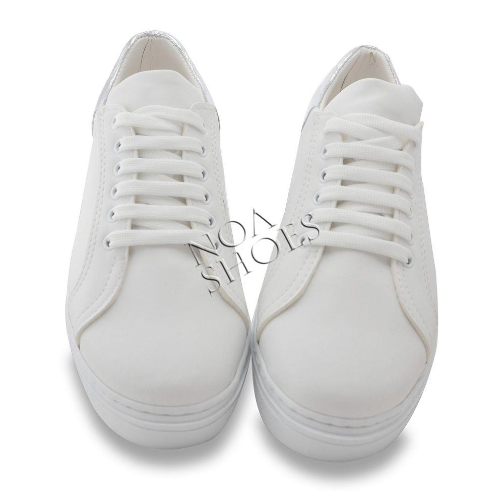 Beyaz Sneakers Kadın Ayakkabı Arkası Gümüş Spor Bağcıklı3