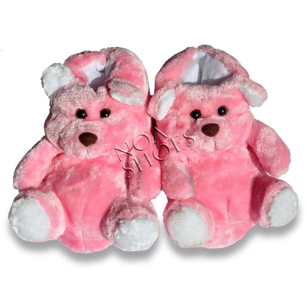 Kadın Panduf Düz Ev Terliği Çocuk Pembe Bot Ayıcık Hediye Peluş1