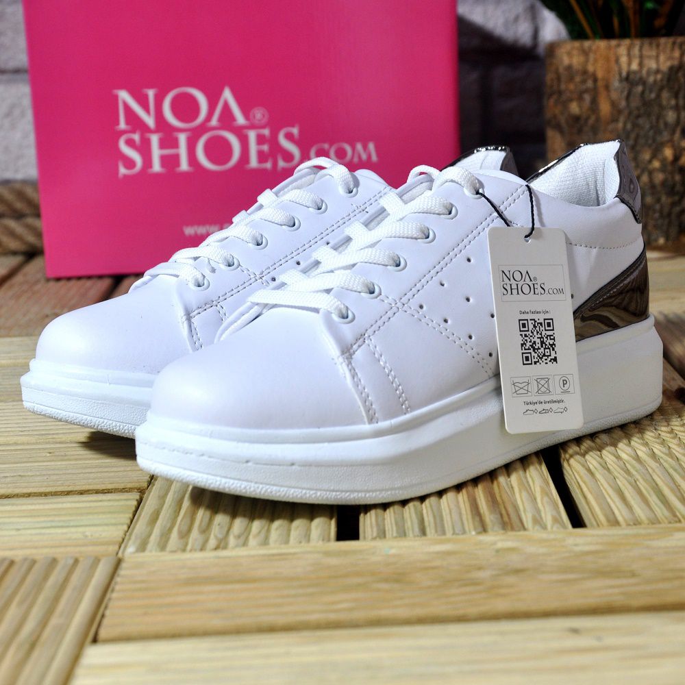 Beyaz Spor Kadın Ayakkabı Kalın Taban Platin Şeritli Sneakers6