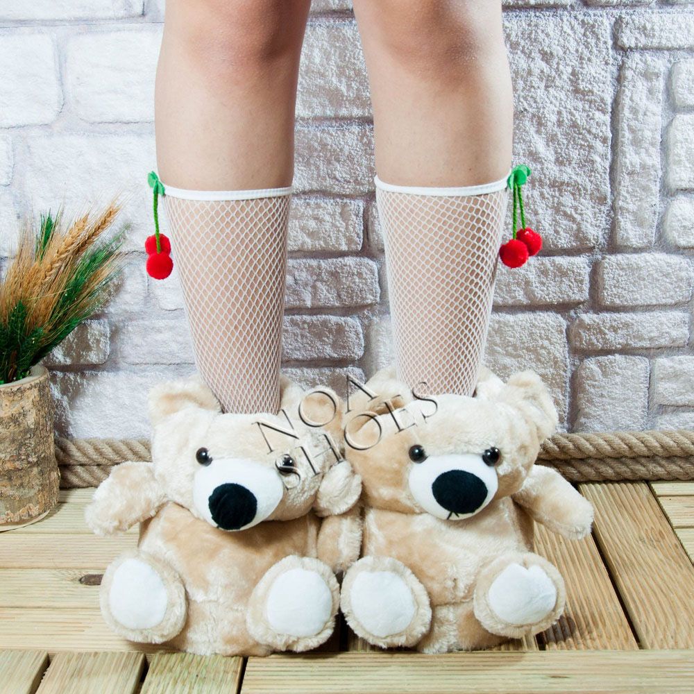 Panduf Kadın Bej Ayıcık Peluş Ev Terliği Noa Shoes Noa Shoes Türkiye