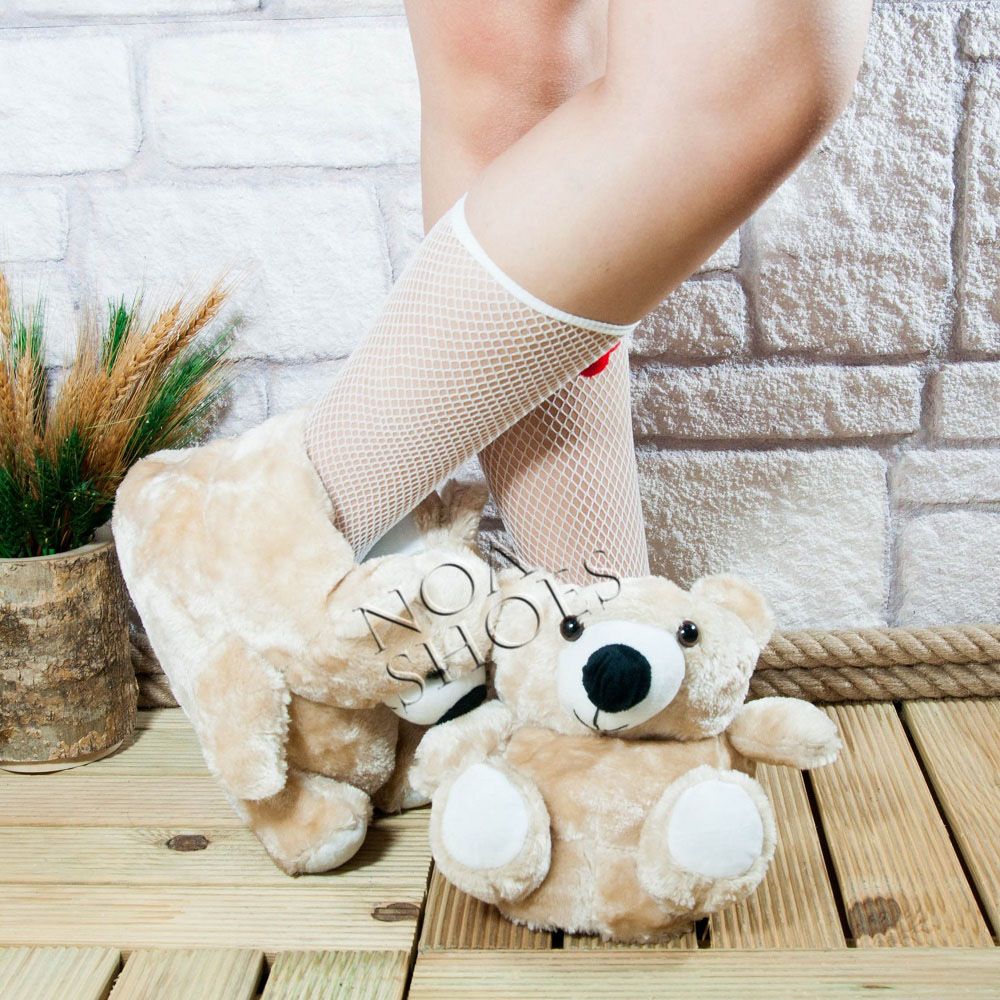 Panduf Kadın Bej Ayıcık Peluş Ev Terliği Noa Shoes Noa Shoes Türkiye