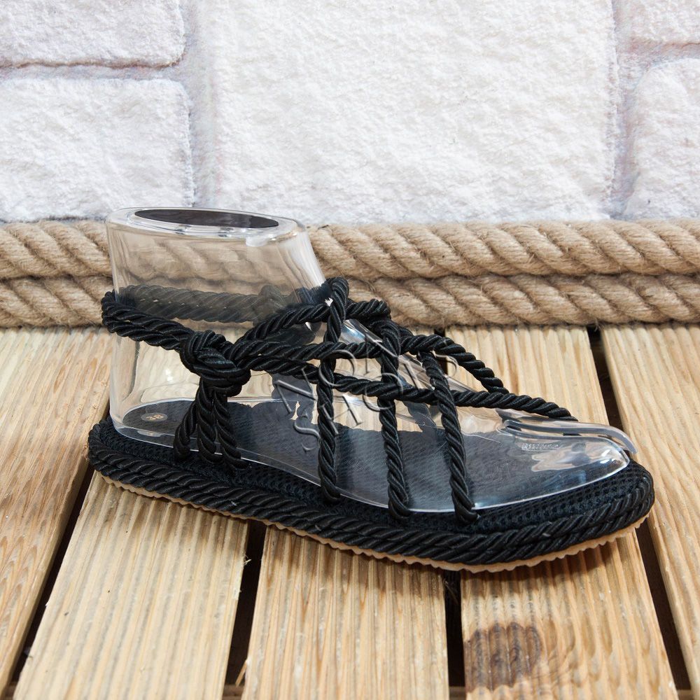 Halat Sandalet Siyah Klasik Parmaksız Model Örgü Terlik Noa Shoes5