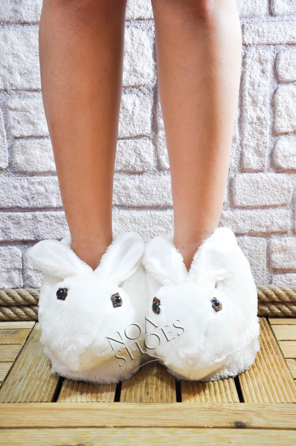 Panduf Beyaz Tavşan Kadın Ev Terliği Peluş Tüylü Noa Shoes Noa Shoes