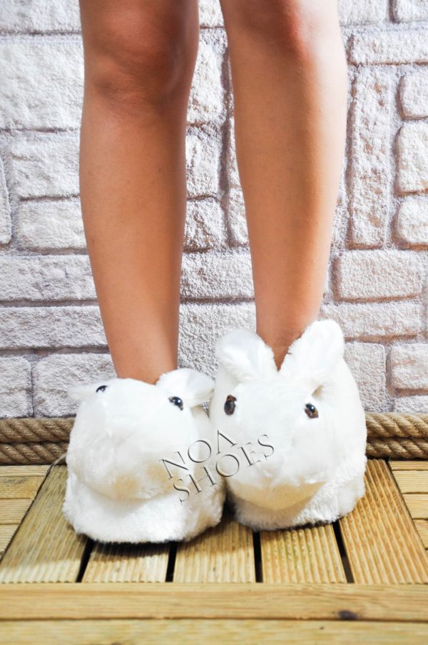 Panduf Beyaz Tavşan Kadın Ev Terliği Peluş Tüylü Noa Shoes Noa Shoes