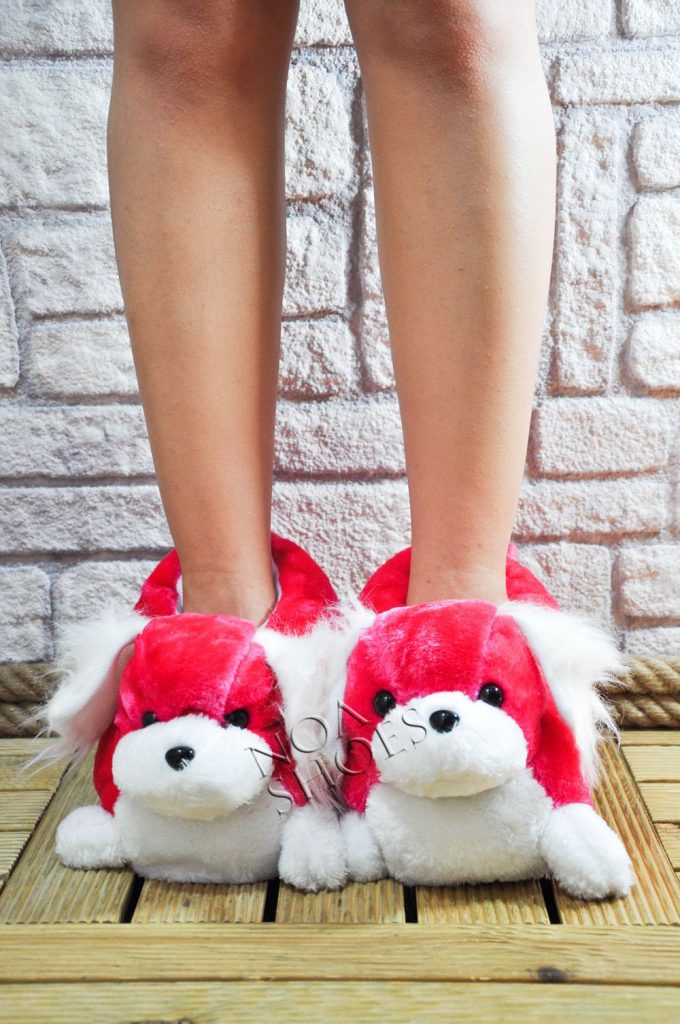 Panduf Pembe Köpek Kadın Ev Terliği Tüylü Noa Shoes Peluş Noa Shoes