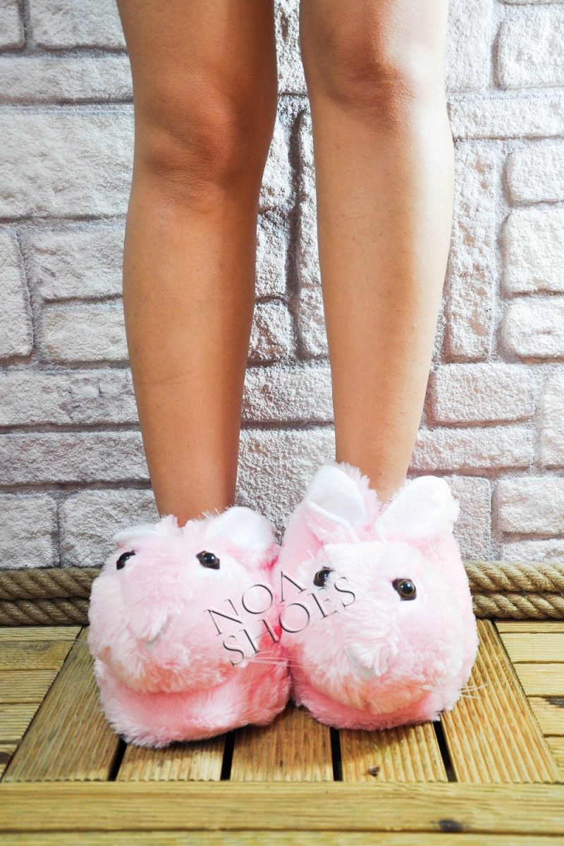 Pembe Tavşan Kadın Panduf Ev Terliği Peluş Tüylü Noa Shoes Noa Shoes